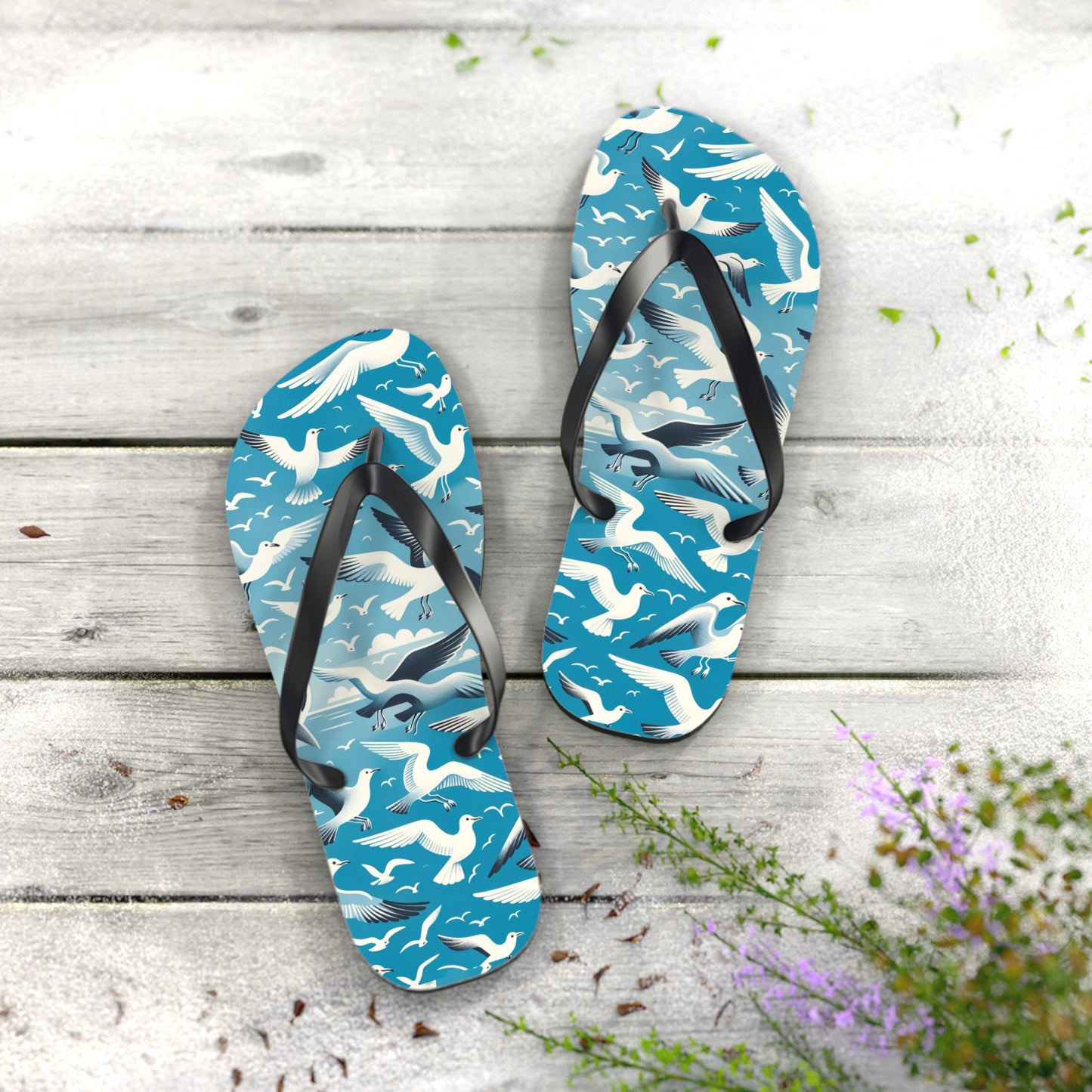 Seaside Breeze Seagull Flip Flops - Airy and Playful Coastal Footwear