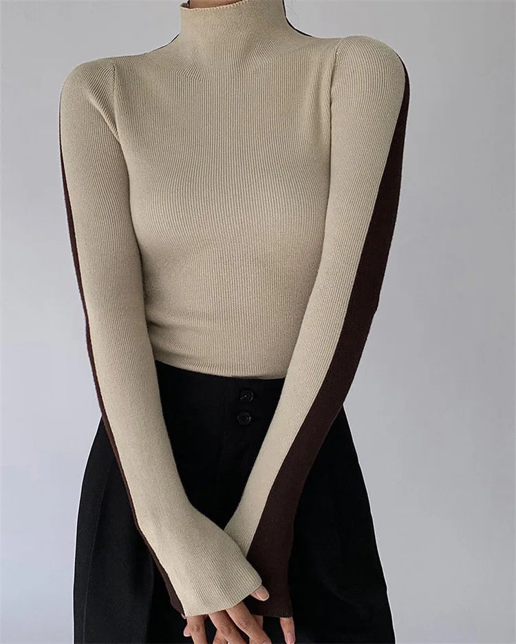 Slim Turtleneck Sweater for Women, Knitting Pullover, Long Sleeve, Bottom Shirt, Soft Blouse, Autumn, Winter, 2023