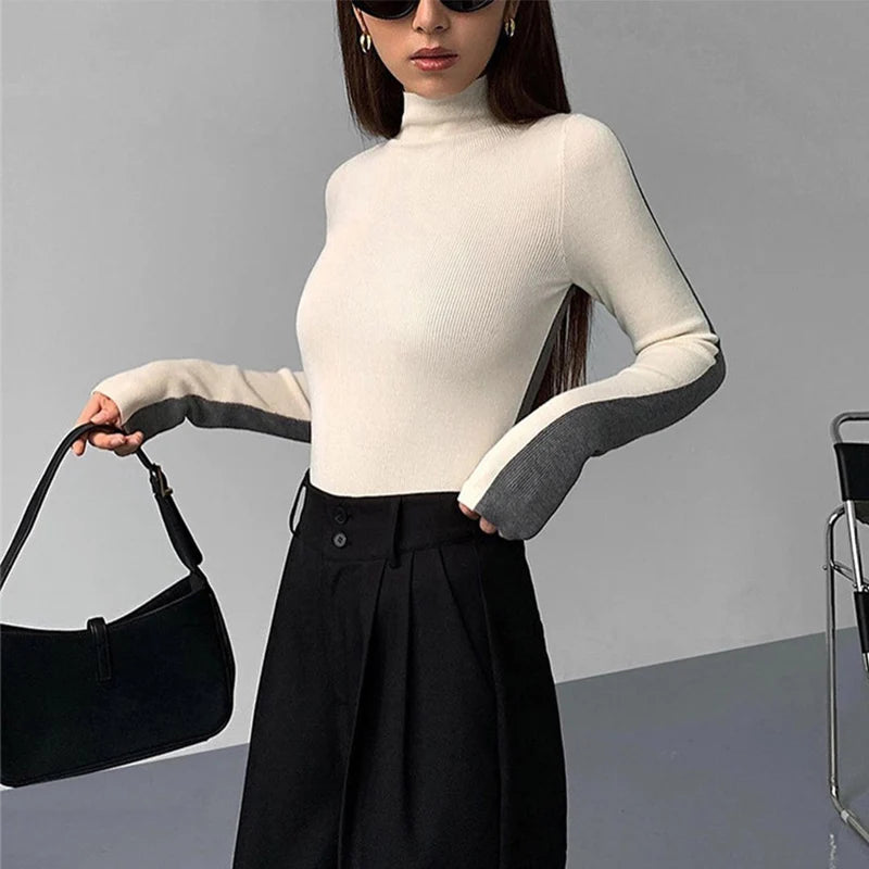 Slim Turtleneck Sweater for Women, Knitting Pullover, Long Sleeve, Bottom Shirt, Soft Blouse, Autumn, Winter, 2023