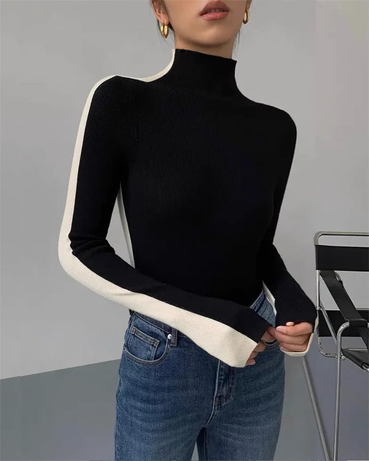 Slim Turtleneck Sweater for Women, Knitting Pullover, Long Sleeve, Bottom Shirt, Soft Blouse, Autumn, Winter, 2023
