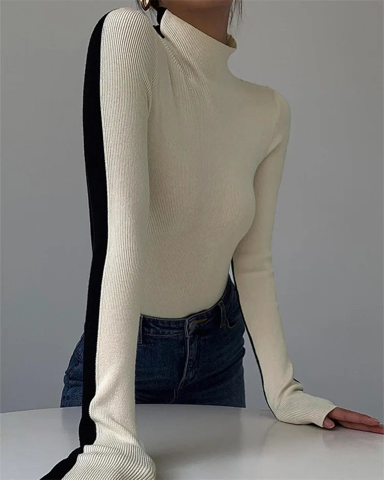 Slim Turtleneck Sweater for Women, Knitting Pullover, Long Sleeve, Bottom Shirt, Soft Blouse, Autumn, Winter, 2023