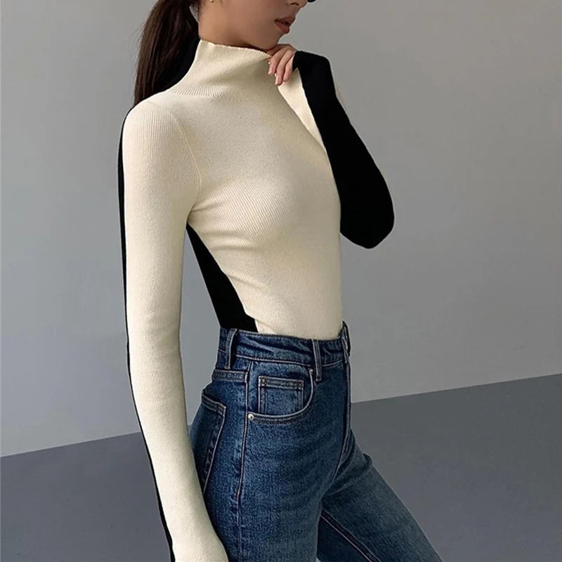 Slim Turtleneck Sweater for Women, Knitting Pullover, Long Sleeve, Bottom Shirt, Soft Blouse, Autumn, Winter, 2023