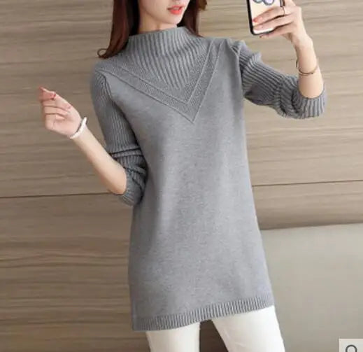 Fdfklak Autumn Winter New Turtleneck Sweater Women Korean Loose Medium Long Thick Knit Top Pullover Bottoming Sweaters Pull