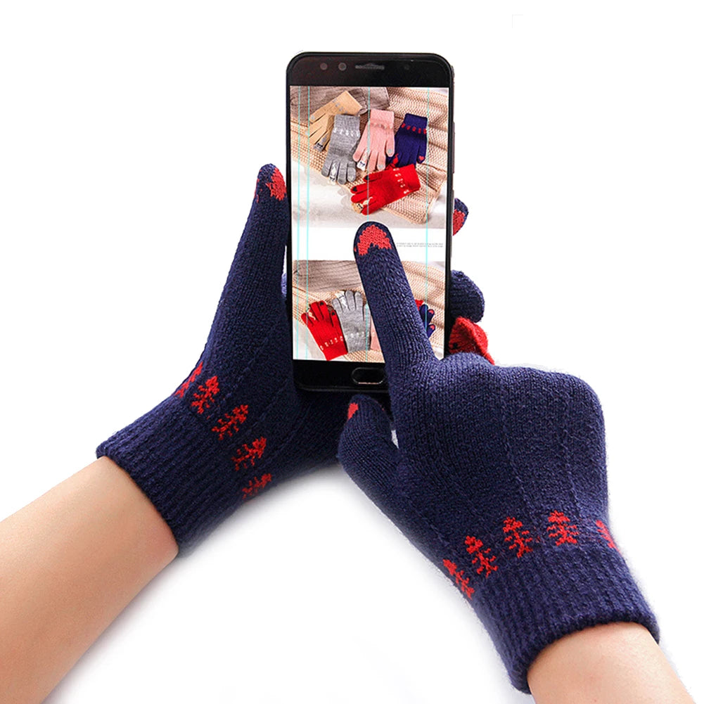Vintage Christmas Deer Knitted Gloves Women Thicken Touch Screen Gloves Winter Warm Snow Full Finger Mittens Xmas Gift Women Fin