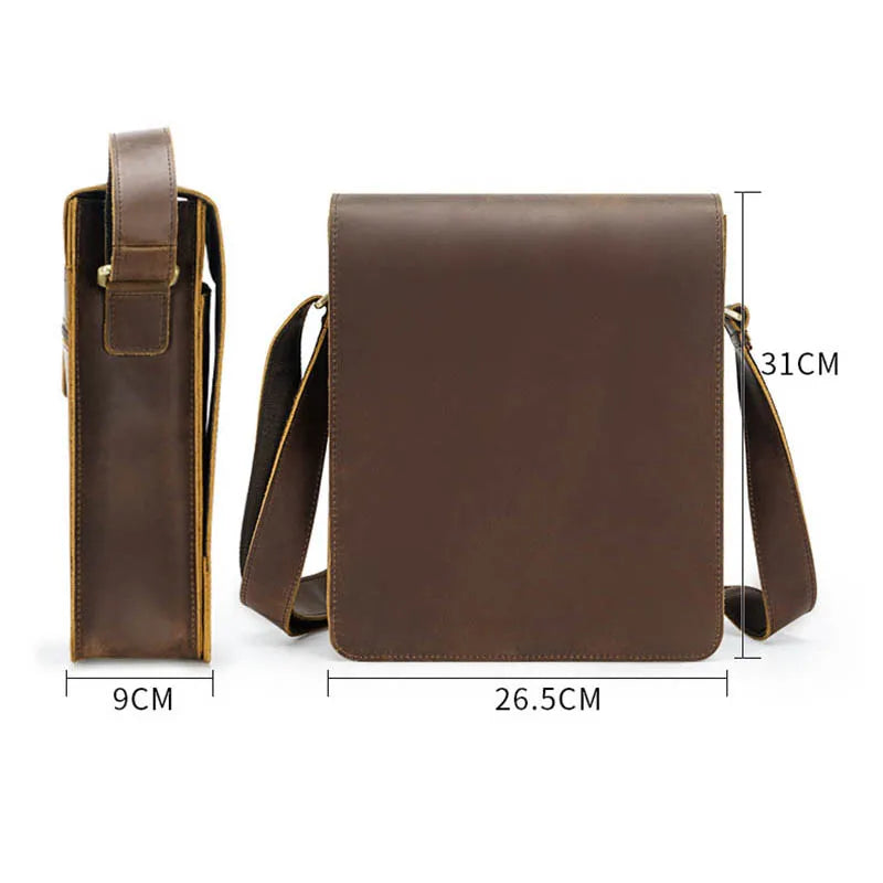 Vintage Crazy Horse Leather Shoulder Bag for Men - Versatile Zip Around Crossbody & Briefcase