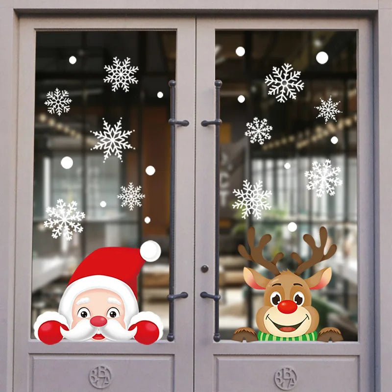 Christmas Glass Stickers Home Decor Ornaments Xmas Snowflake Santa Claus Door Shop Window Sticker New Year Christmas Decoration