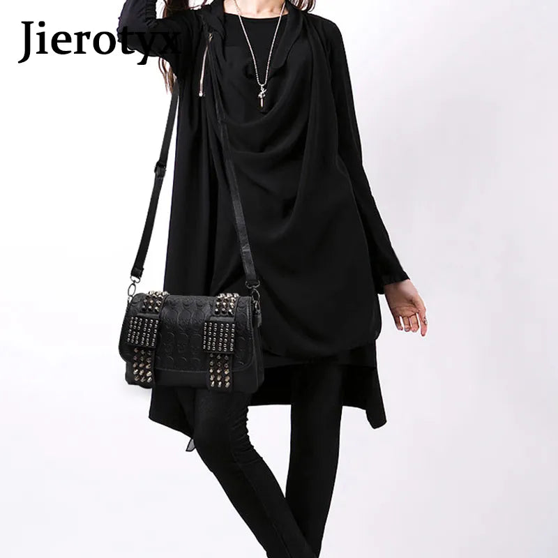 JIETOTYX Women Black Leather Messenger Bags Single Skull Rivet Shoulder Bags Sac A Main Bolsa Black Vintage Sexy Bag Lady Drop