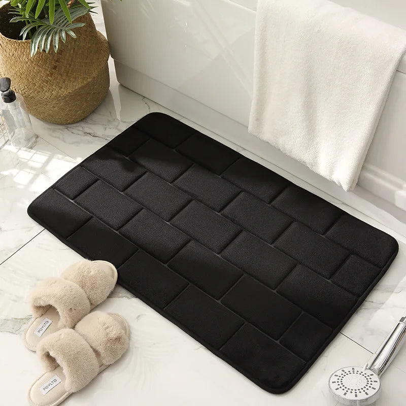 Embossed Bricks Pattern Bathroom Bath Mat Bathtub Floor Carpets Memory Foam Home Toilet Rugs Water Absorption Anti-slip Pad