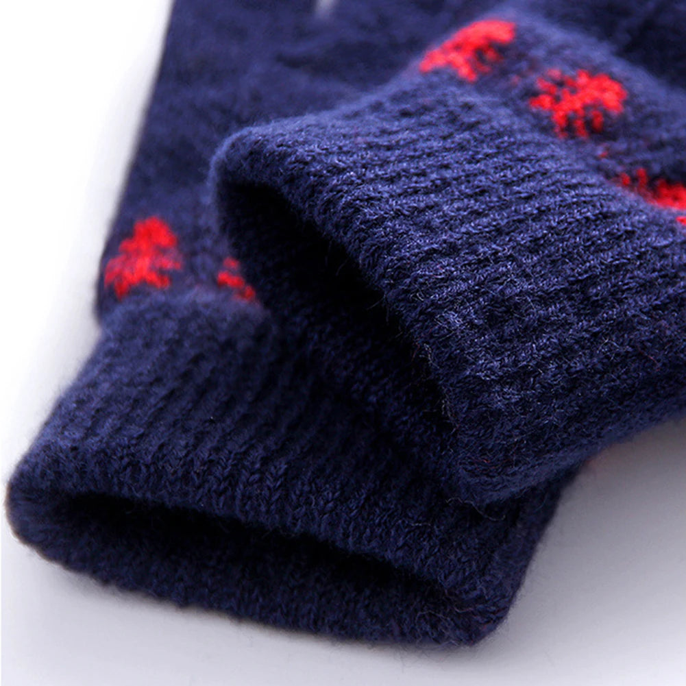 Vintage Christmas Deer Knitted Gloves Women Thicken Touch Screen Gloves Winter Warm Snow Full Finger Mittens Xmas Gift Women Fin