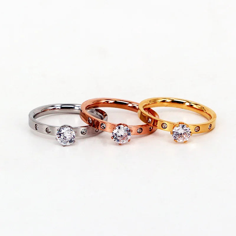 Love Jewelry Titanuim Steel Rose Gold Color Ring Crystal Ring For Women Couple Finger Rings Wedding Size5-9 R008