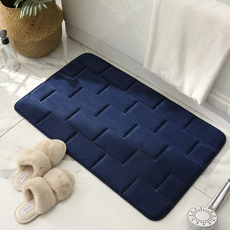Embossed Bricks Pattern Bathroom Bath Mat Bathtub Floor Carpets Memory Foam Home Toilet Rugs Water Absorption Anti-slip Pad