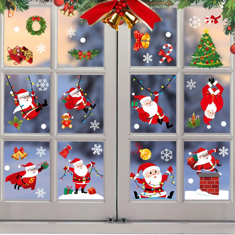 Christmas Glass Stickers Home Decor Ornaments Xmas Snowflake Santa Claus Door Shop Window Sticker New Year Christmas Decoration