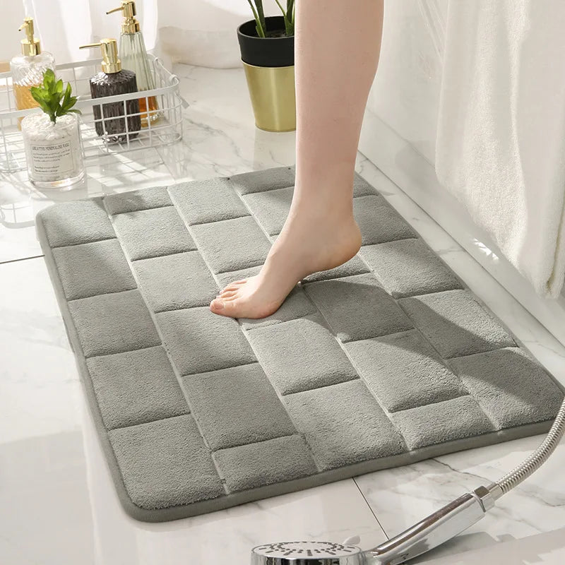 Embossed Bricks Pattern Bathroom Bath Mat Bathtub Floor Carpets Memory Foam Home Toilet Rugs Water Absorption Anti-slip Pad