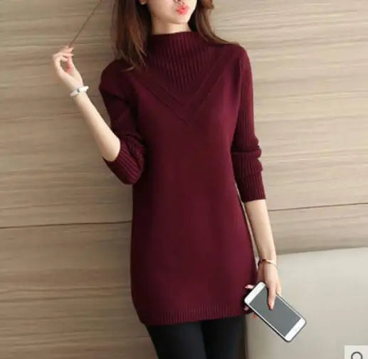 Fdfklak Autumn Winter New Turtleneck Sweater Women Korean Loose Medium Long Thick Knit Top Pullover Bottoming Sweaters Pull