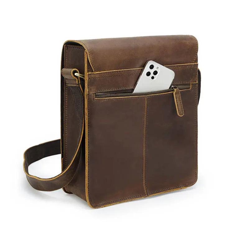 Vintage Crazy Horse Leather Shoulder Bag for Men - Versatile Zip Around Crossbody & Briefcase