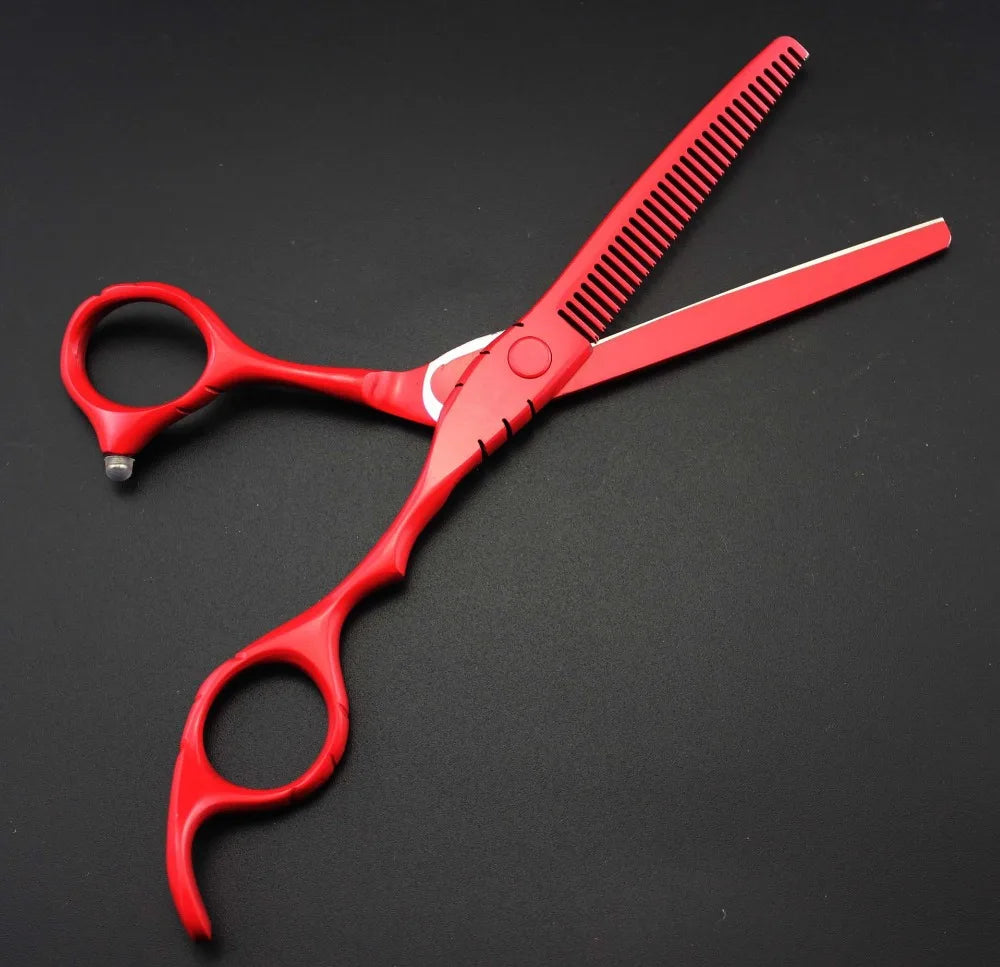 professional Japan 440c 5.5 & 6 inch red cutting + thinning hair scissors barber shears hairdressing scissors set Free shipping
