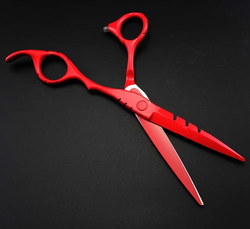 professional Japan 440c 5.5 & 6 inch red cutting + thinning hair scissors barber shears hairdressing scissors set Free shipping