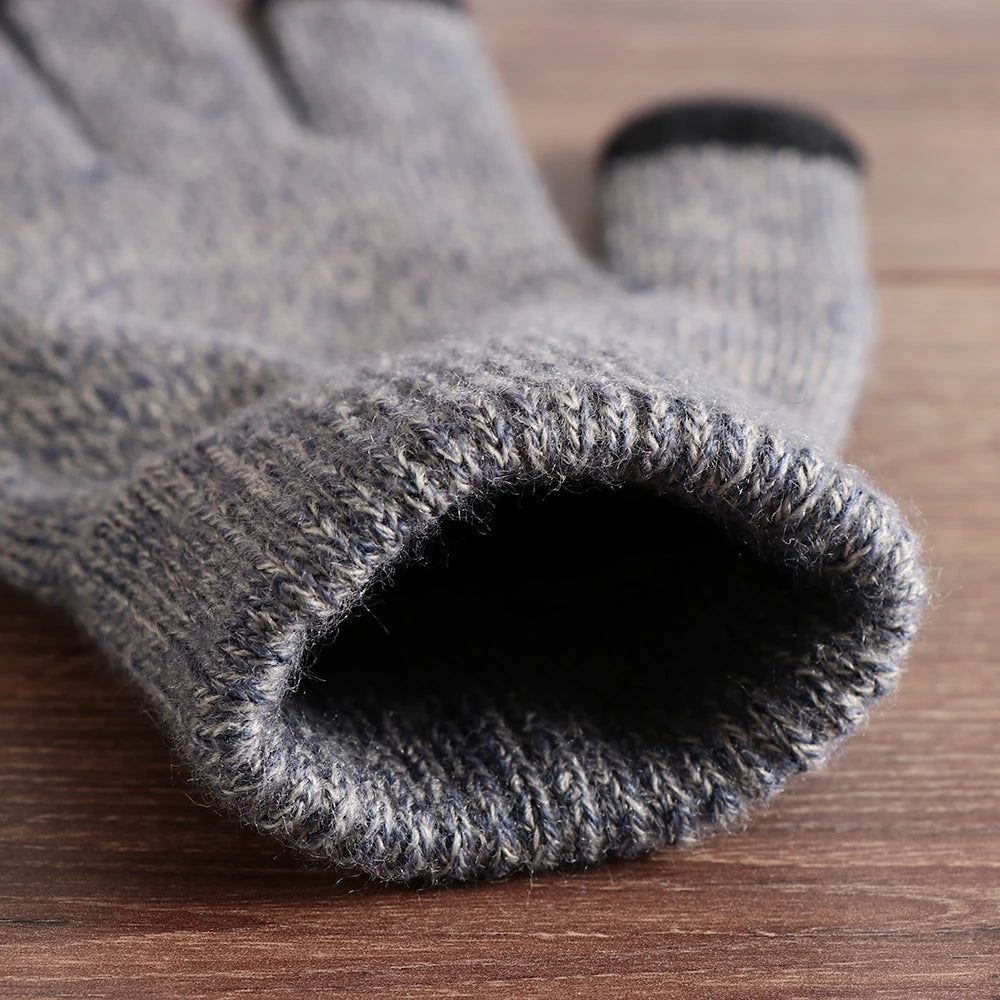 1Pair Men Thicken Knitted Gloves For Phone Screen Male Winter Autumn Warm Wool Cashmere Solid Gloves Men Mitten Business Gloves