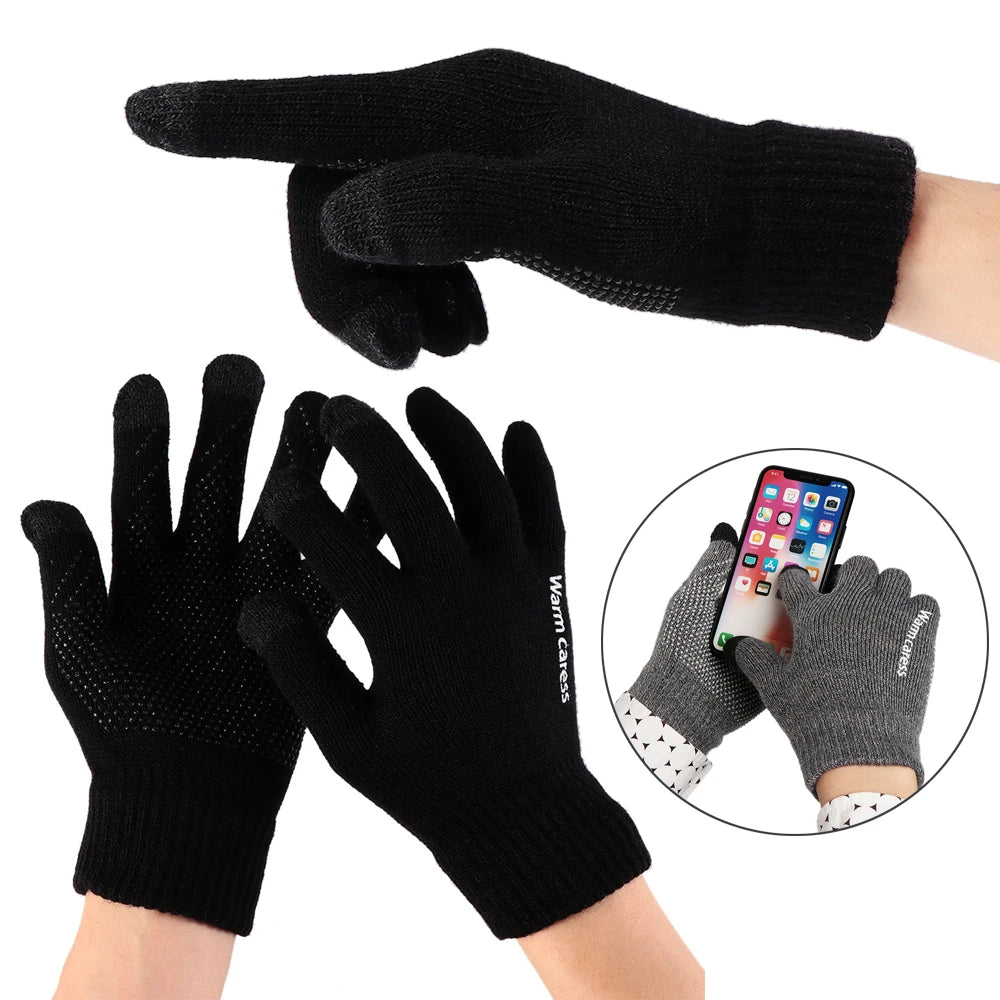 1Pair Men Thicken Knitted Gloves For Phone Screen Male Winter Autumn Warm Wool Cashmere Solid Gloves Men Mitten Business Gloves