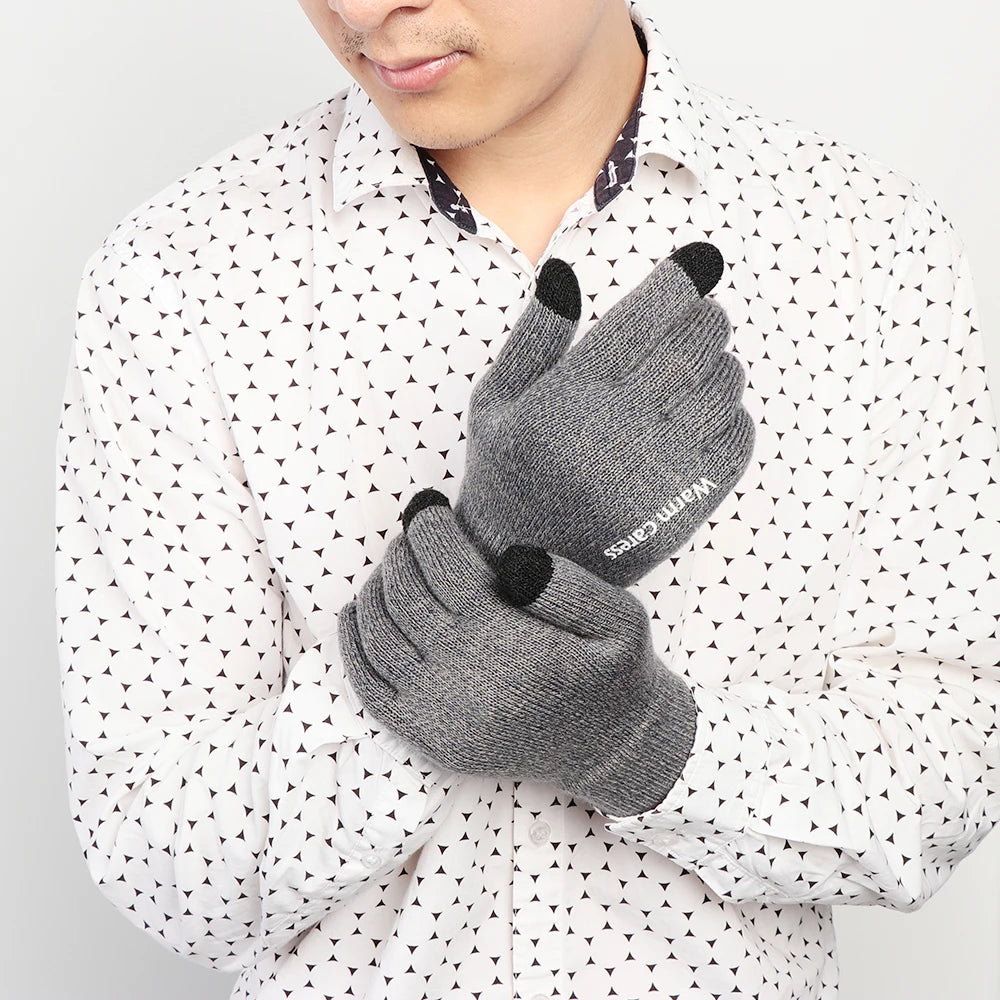 1Pair Men Thicken Knitted Gloves For Phone Screen Male Winter Autumn Warm Wool Cashmere Solid Gloves Men Mitten Business Gloves