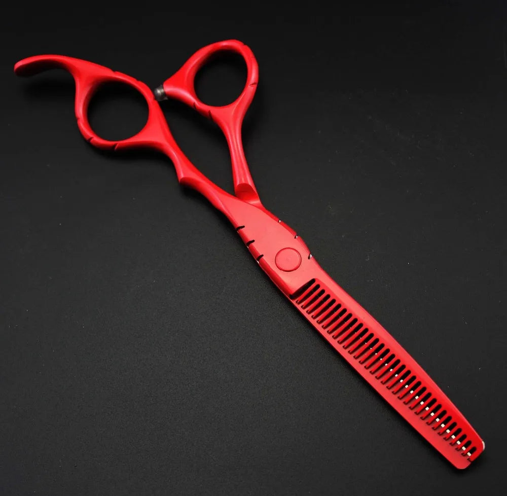 professional Japan 440c 5.5 & 6 inch red cutting + thinning hair scissors barber shears hairdressing scissors set Free shipping