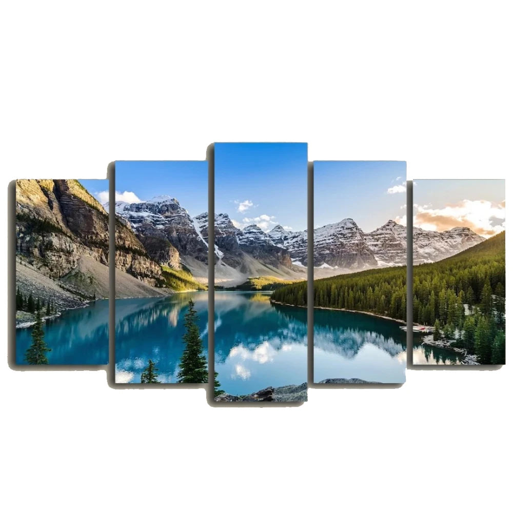 Wall Art The Picture For Home Decoration Artwork For Wall Decor 5 Pieces Modern Canvas Moraine Lake And Mountain Painting