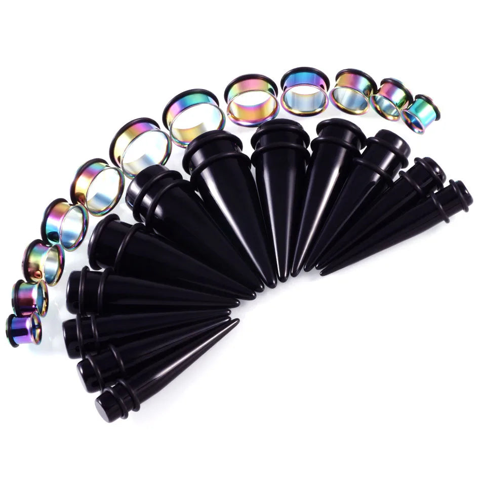 24PCS Ear Gauge Stretching Kit big size Stainless Steel Tunnel Ear Plug 10-20mm Acrylic Taper Gauge Set Expander Kit Stretcher