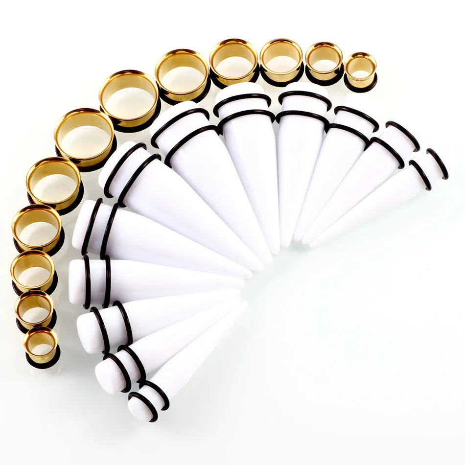 24PCS Ear Gauge Stretching Kit big size Stainless Steel Tunnel Ear Plug 10-20mm Acrylic Taper Gauge Set Expander Kit Stretcher