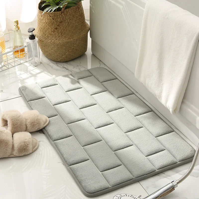 Embossed Bricks Pattern Bathroom Bath Mat Bathtub Floor Carpets Memory Foam Home Toilet Rugs Water Absorption Anti-slip Pad