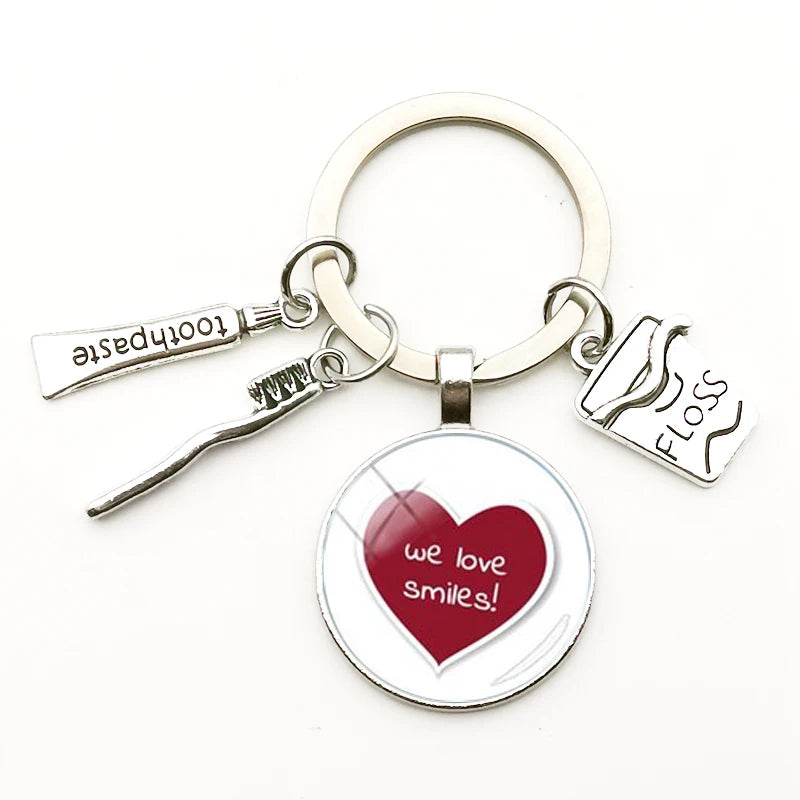 Cute Dentist Keychain Clean Teeth Floss Box Pendant Key Ring Toothpaste Toothbrush Charm Bag Fashion Key Chains Gift Men Women