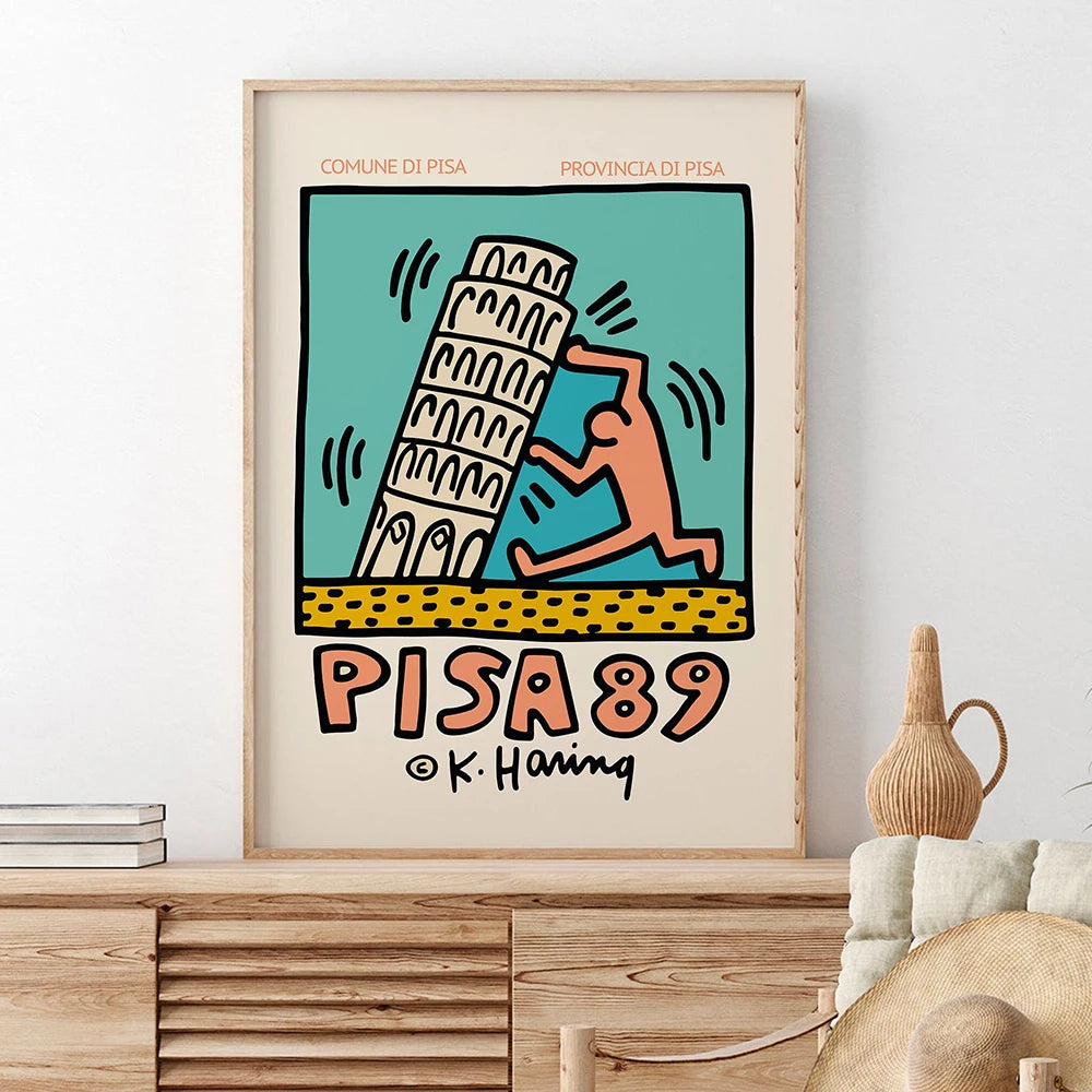 Humanism Figures Holding Heart Pisa Vintage Exhibition Pop Art Canvas Painting Posters and Print Wall Pictures Room Decor