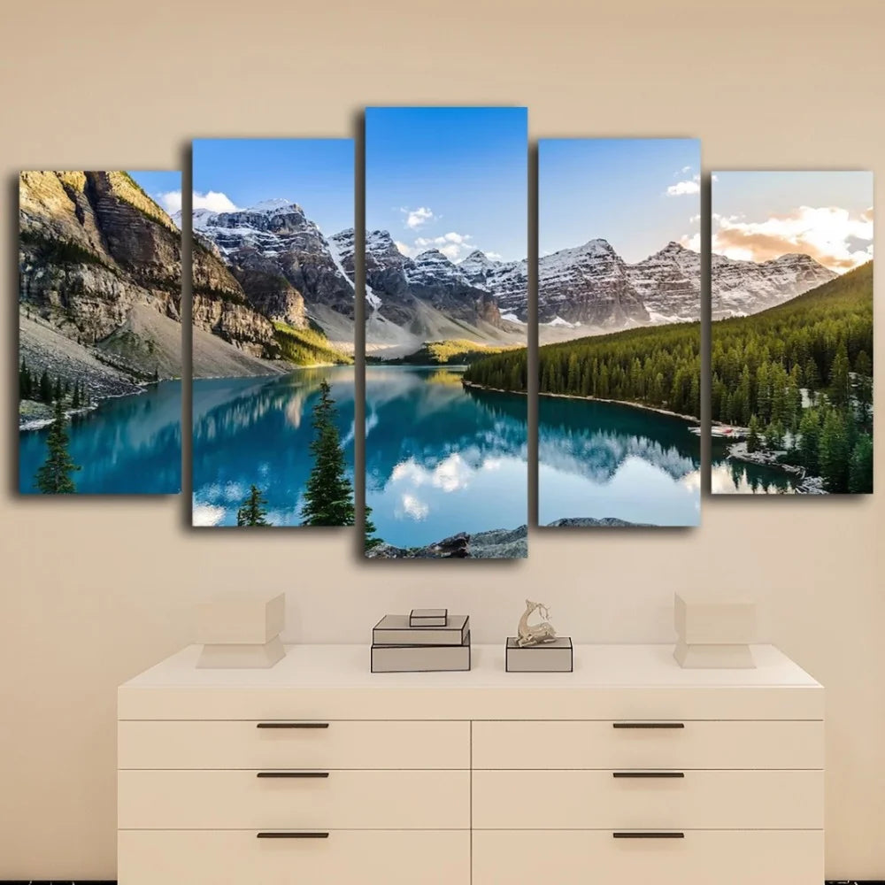 Wall Art The Picture For Home Decoration Artwork For Wall Decor 5 Pieces Modern Canvas Moraine Lake And Mountain Painting
