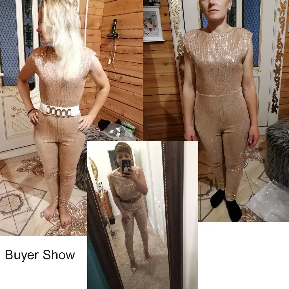 Sequined Elegance: High-Waist Bodycon Jumpsuit for Evening Glamour