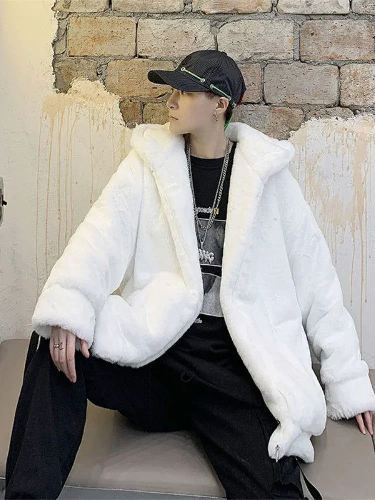 Gmiixder Streetwear Padded Jacket for Men Thickened Lamb Rabbit Wool Coat 2023 Winter Fashion Lovers Gothic Harajuku Fake Fur