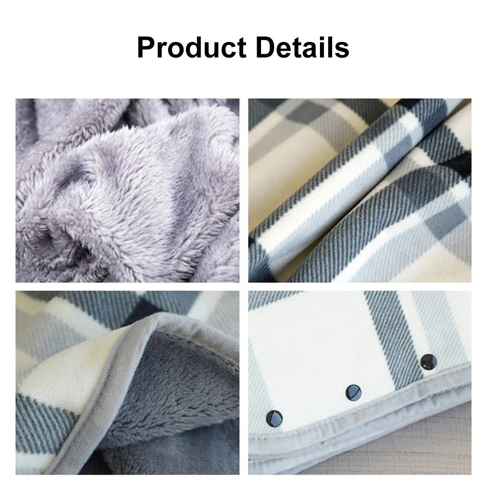 Wearable Plaid Blanket Fleece Doublelayer Blankets With Button Thicken Multifunction Winter Warm Throw Blanket For Sofa Bed