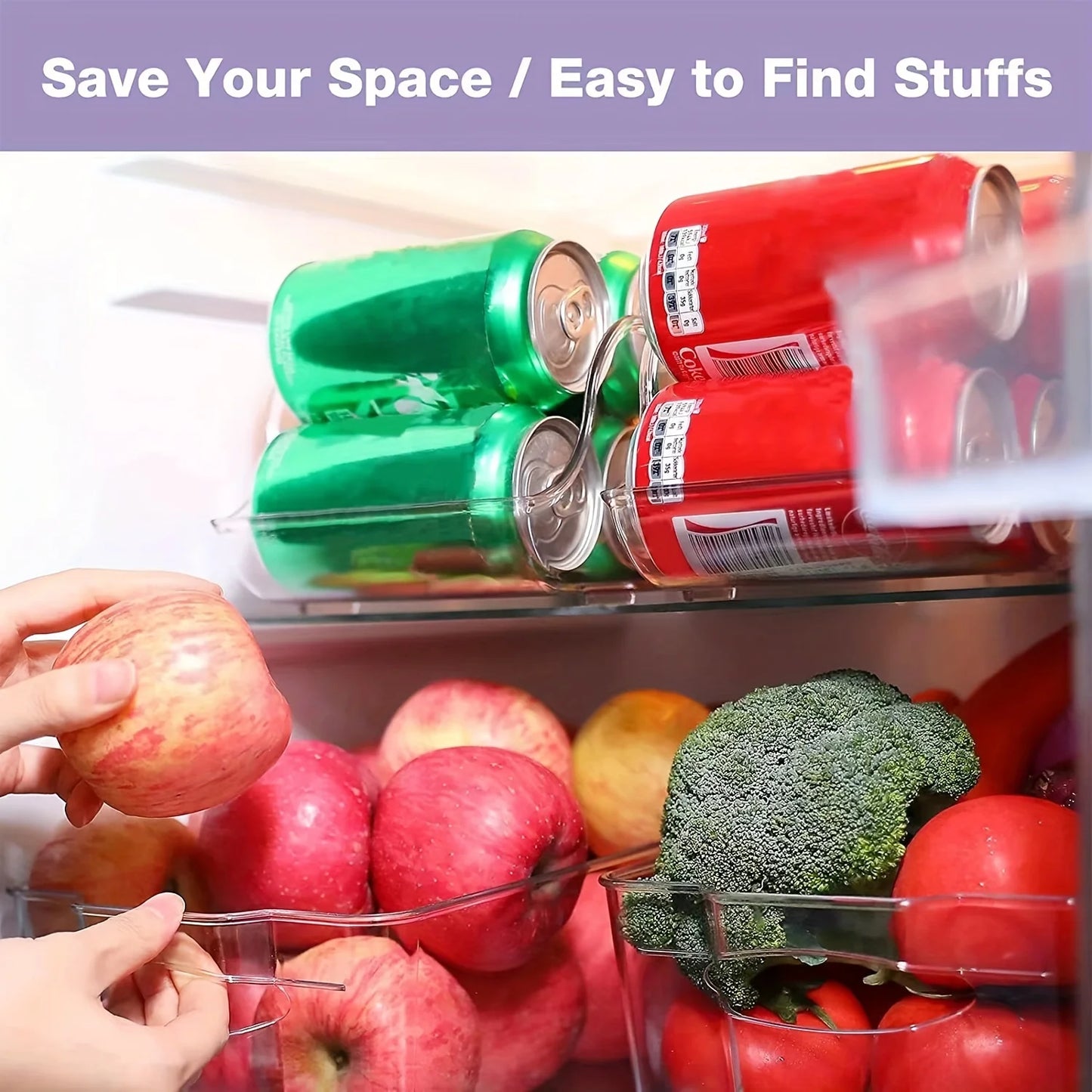 1pc Refrigerator Organizer Bins Soda Can Dispenser Beverage Holder Clear Plastic Canned Food Pantry Storage Kitchen Accessories