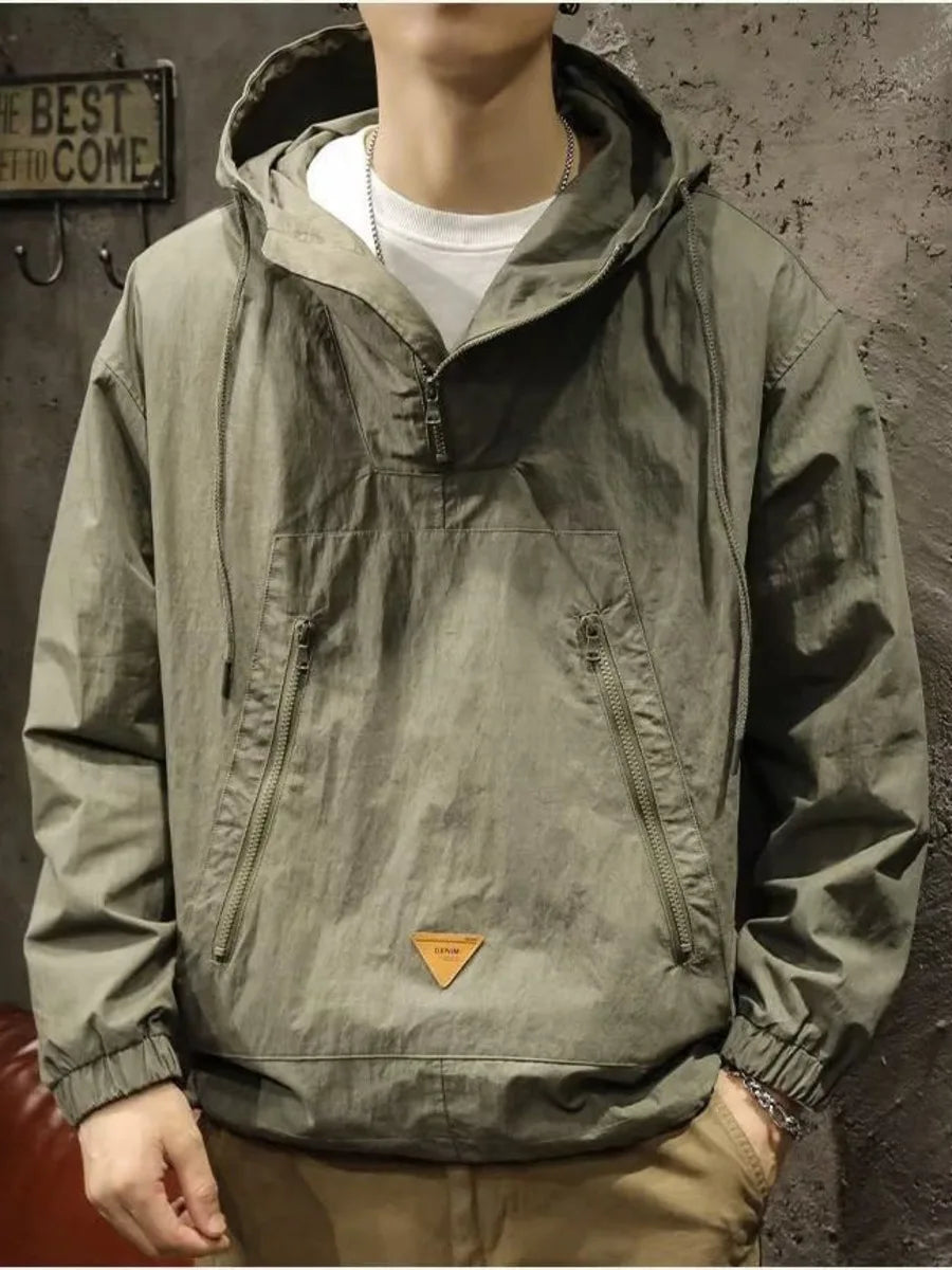 Large Size Cargo Hooded Jacket Men's Top Coat Fashion Trend Youth Outdoor Leisure Spring Autumn Handsome Windproof Jacket