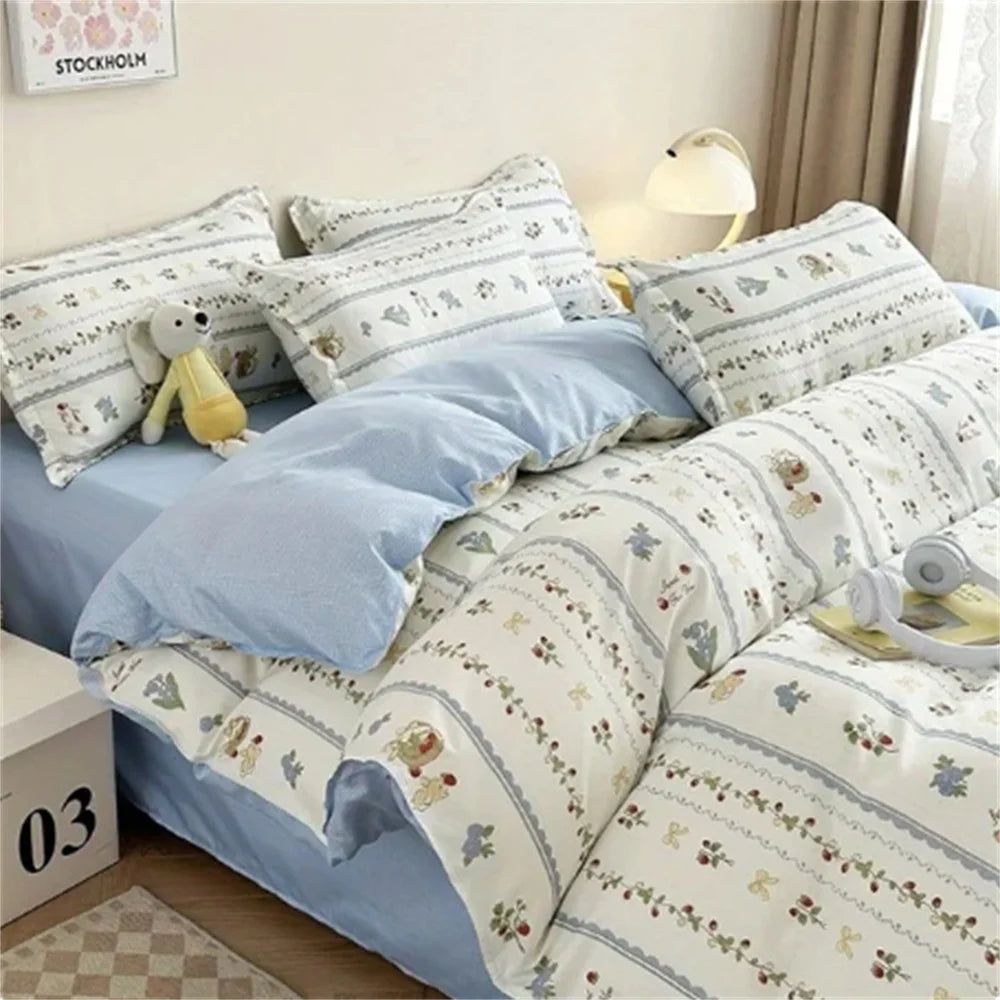 Ins Gradient Blue Bedding Set Soft Flat Sheet Duvet Cover Pillowcase Polyester Bed Linen Single Queen Full King Size Quilt Cover