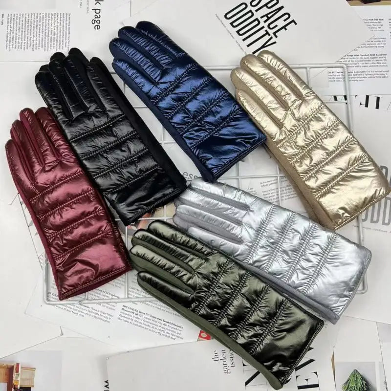 Winter Women Fashion Luxury Waterproof Keep Warm Touch Screen Plus Fleece Down Cloth Suede Soft Gloves Elasticity