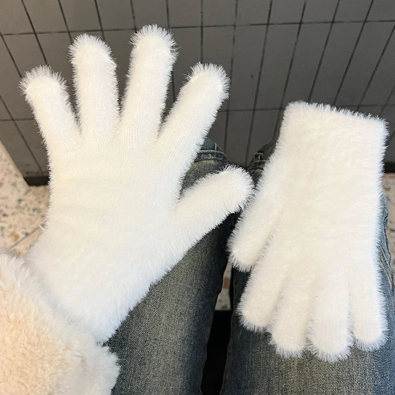 Lovely Coral Plush Fingerless Warm Furry Gloves Women Men Korean Style Winter Snow Versatile Furry Thickened Cold-proof Gloves