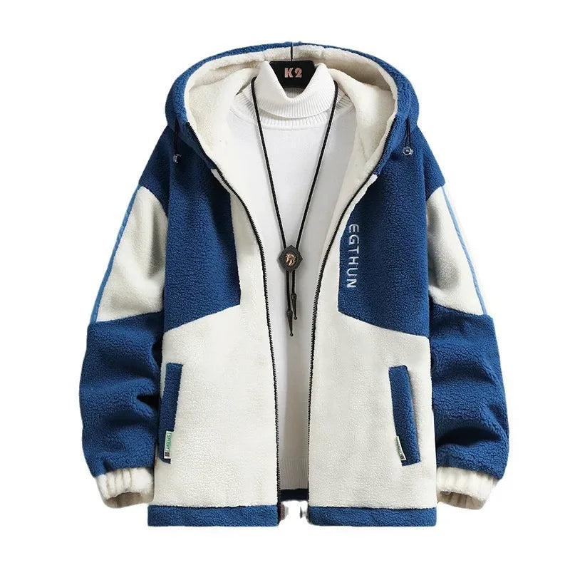 Trendy Loose-fit Sheep Velvet Jacket For Men Thickened Padded Winter Casual Hip Hop Style Jacket For High School Students