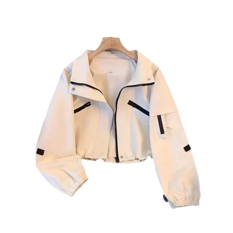 Spring Autumn 2024 New Sensibility Cropped Jacket Top Casual Loose-fit Hooded Trendy Design Fashion Outerwear