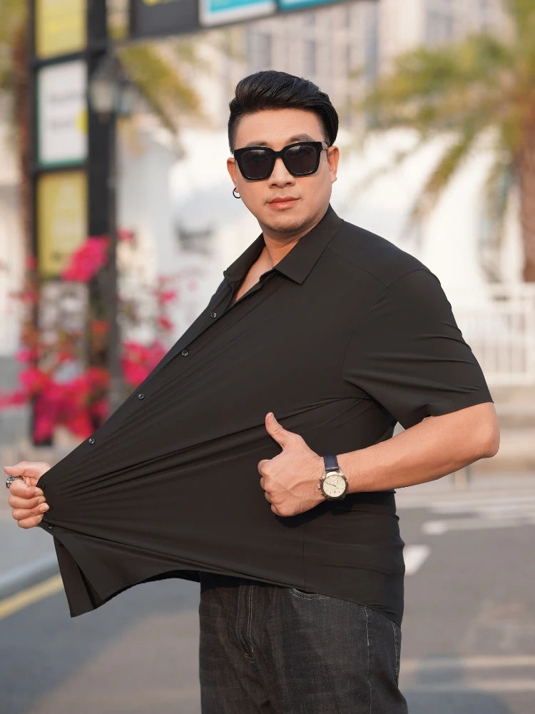 Summer Men Shirt Traceless Elasticity Short Sleeve Oversize 6XL 7XL 8XL 10XL Plus Size Dress Ice Formal Designer High Quality