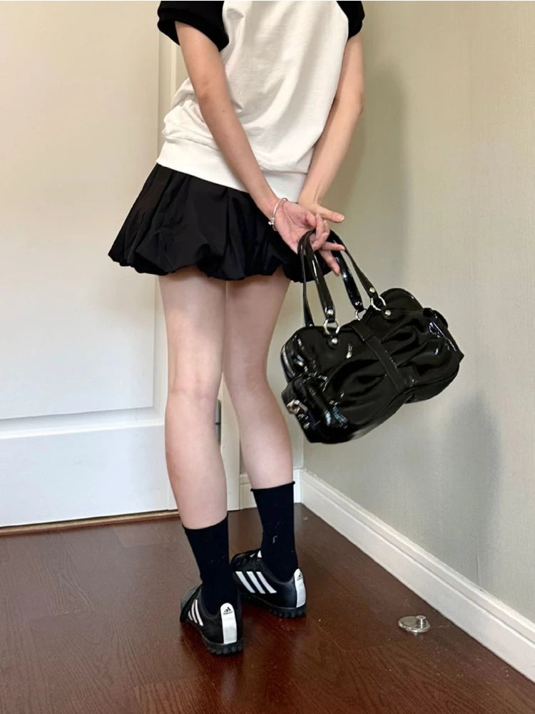 HOUZHOU Korean Mini Balloon Skirt Women Cute Sexy High Waist Loose Bubble Skirt Causal Elegant Female Summer 2024 Streetwear