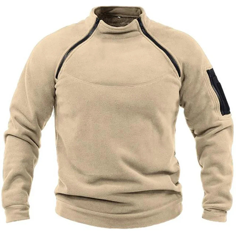 Winter Fleece Men's Pullover Solid Color Tactical Outdoor Jacket Standing Collar Sportwear Windproof Coats Male Thick Sweatshirt