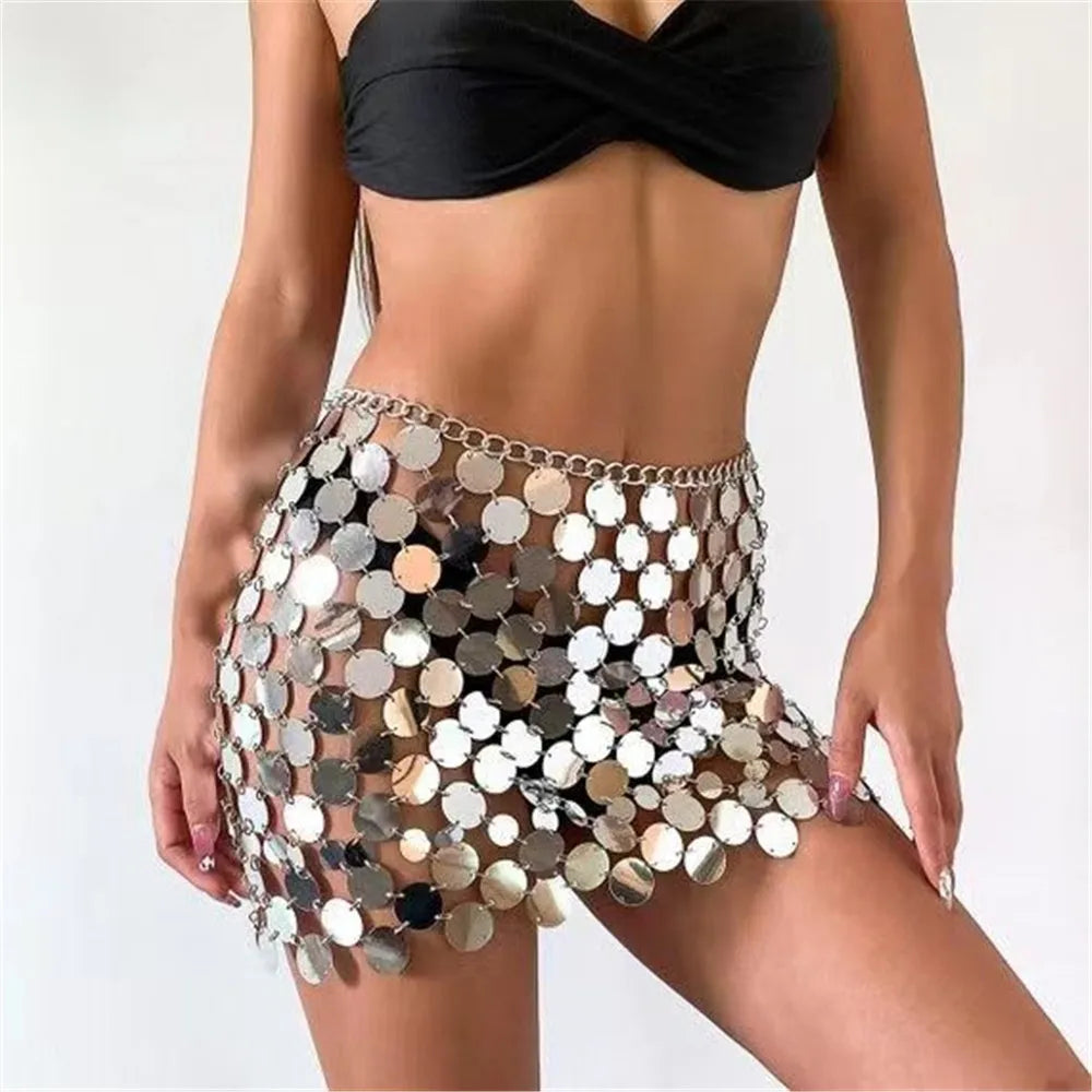 Sexy See Through Sequin Mini Sskirt for Women Elegant Solid Short Bottom NightclubParty Y2k Streetwear Skirt 2023 Rave Ooutfit