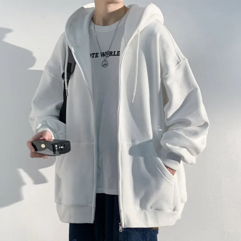 New Spring Autumn Men's Hooded Sweatshirt Cardigan Hong Kong Style Bf Trendy Brand Student Trendy Loose Fit Casual Sports Jacket
