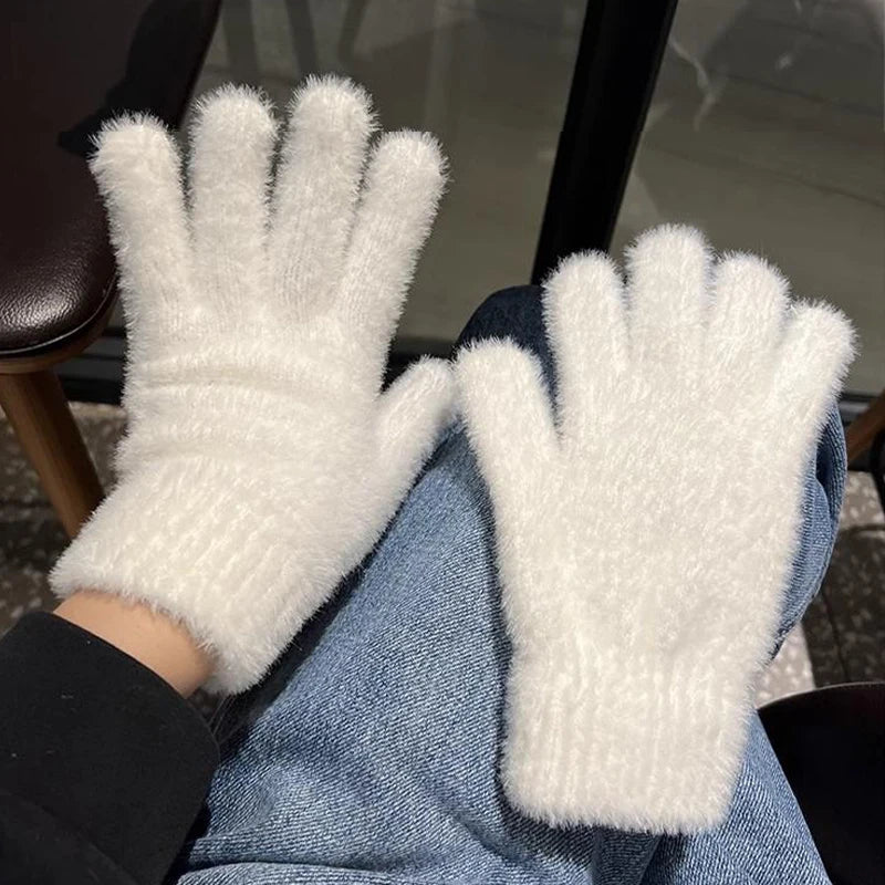 Lovely Coral Plush Fingerless Warm Furry Gloves Women Men Korean Style Winter Snow Versatile Furry Thickened Cold-proof Gloves
