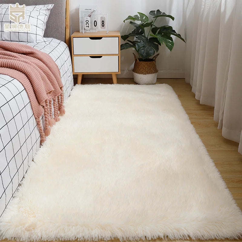 Silk Wool Bedside Blanket for Girls, Ins Bedroom Plush Carpet, Silicone Non Slip Bottom, Living Room Carpet, Cute Rug