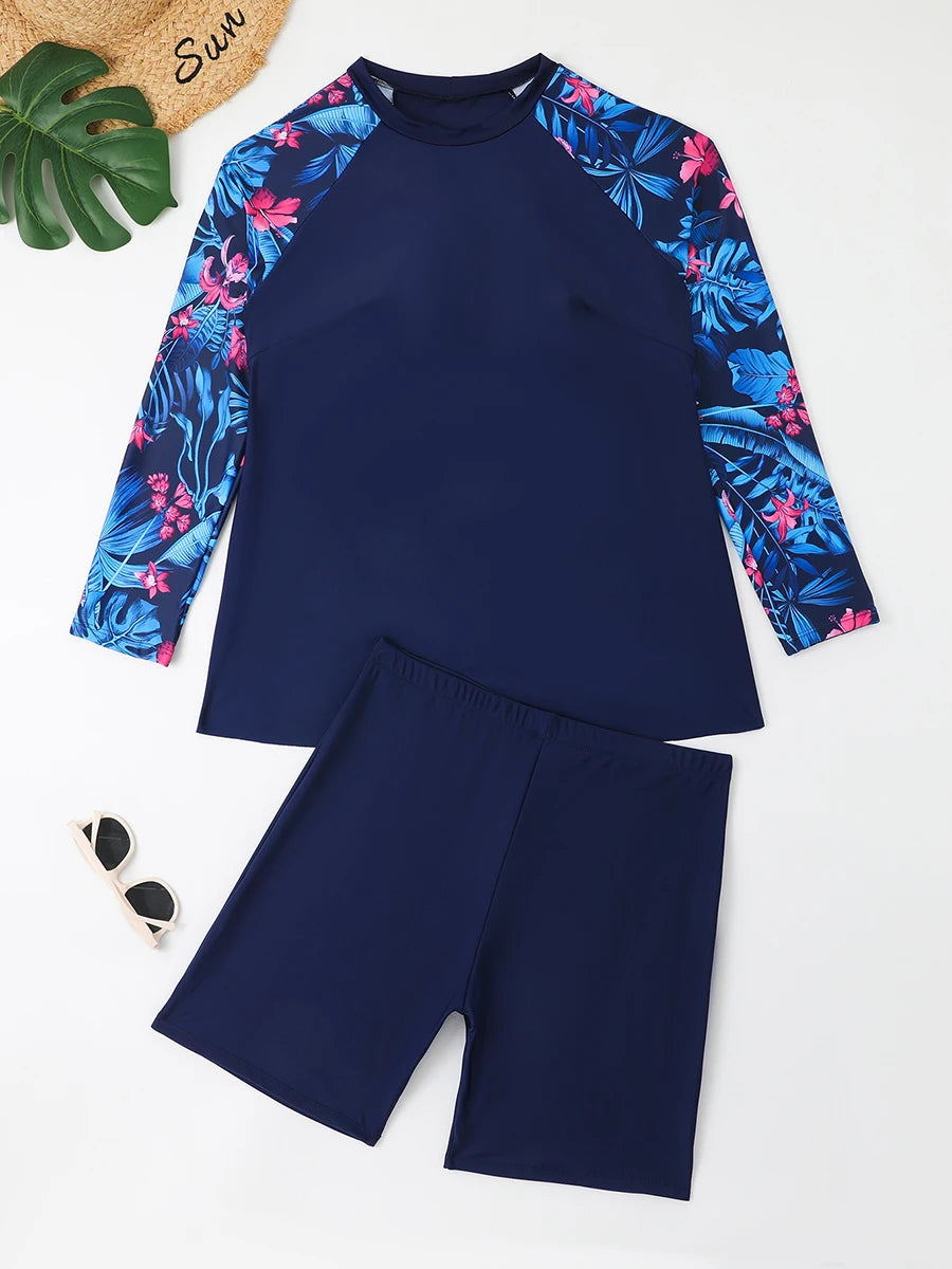 2024 Large Plus Size Long Sleeve Surfing Suit 2 Piece Swimsuit Women Swimwear Female Bathers Bathing Swimming Suit Beachwear